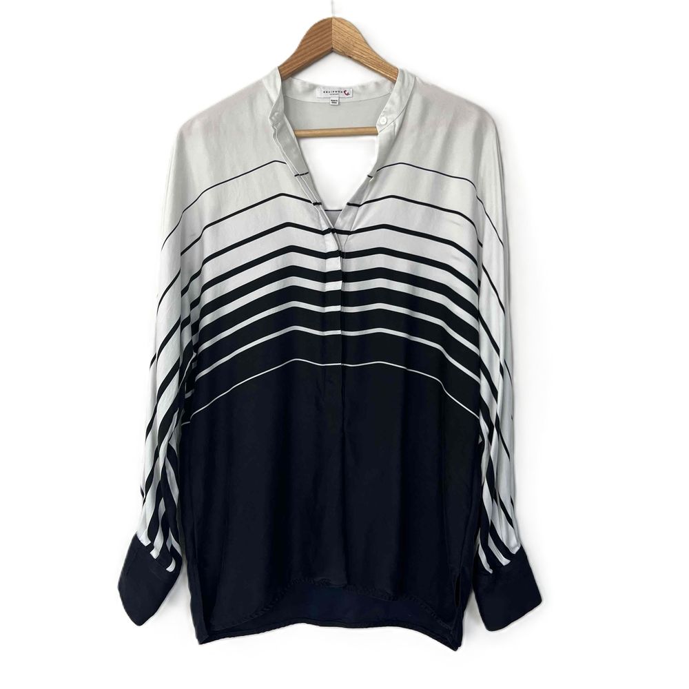 Equipment Size S Sedaine Shirt White Black Button-Up Silk Casual Long Sleeve
